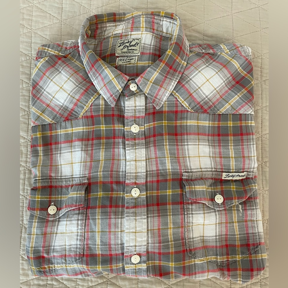 LUCKY BRAND Check Print Weathered Soft Cotton Flannel Chores Shirt Size XXL
